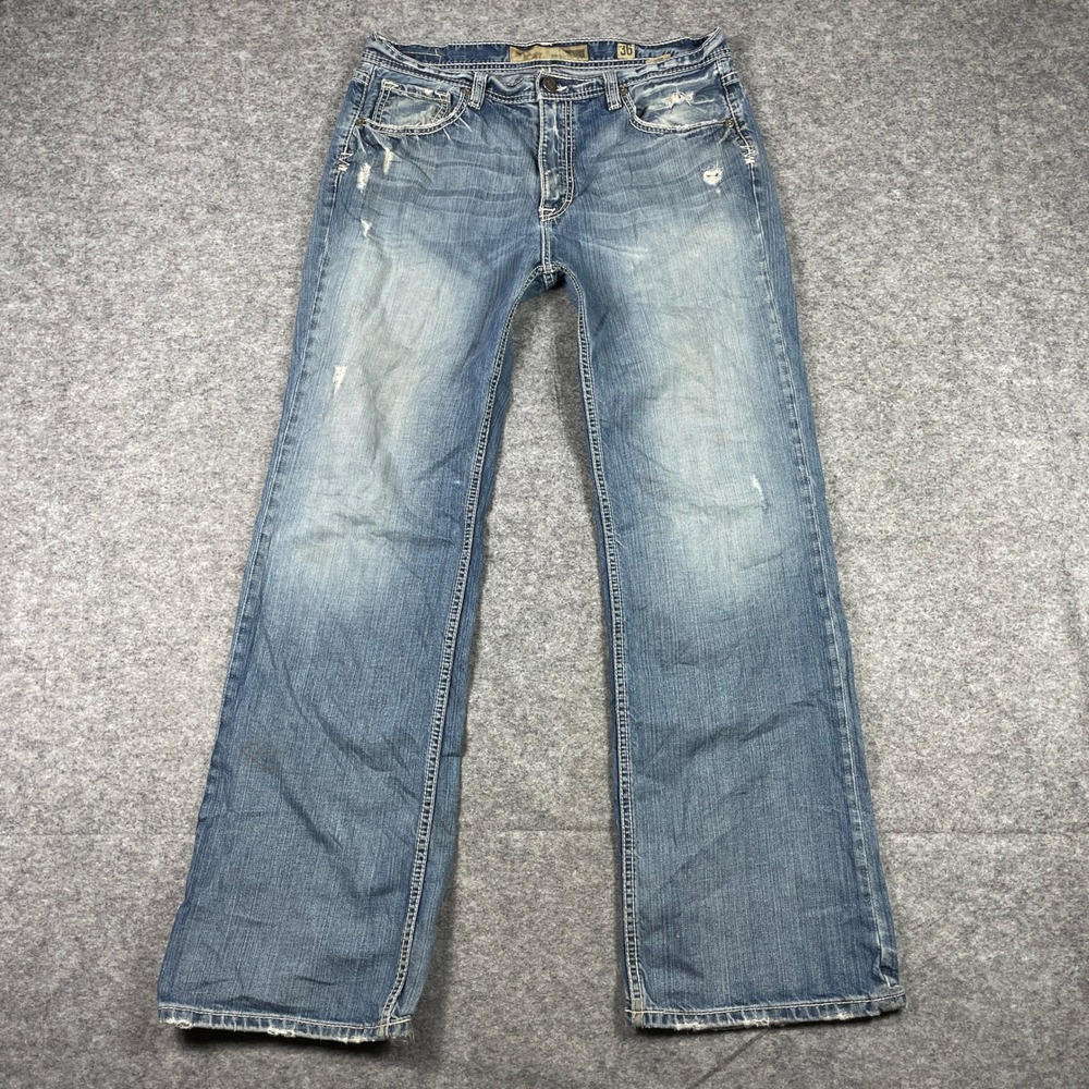 BKE Jeans Mens 36x34 (Fits 34x33) Blue Tyler Straight Leg Distressed Denim